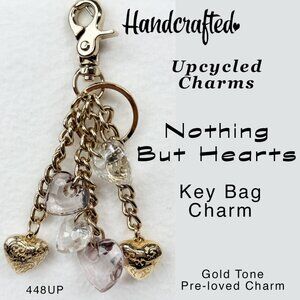 Upcycled Handcrafted Key Bag Charm NOTHING BUT HEARTS Gold Tone Hearts